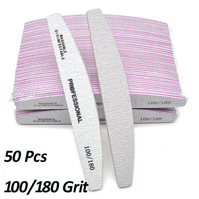 JEARLYU Washable Nail Files 25/50 Pack – 100 to 180 Grit Nail Files Set PRIMED 50 Pcs Grit100-180