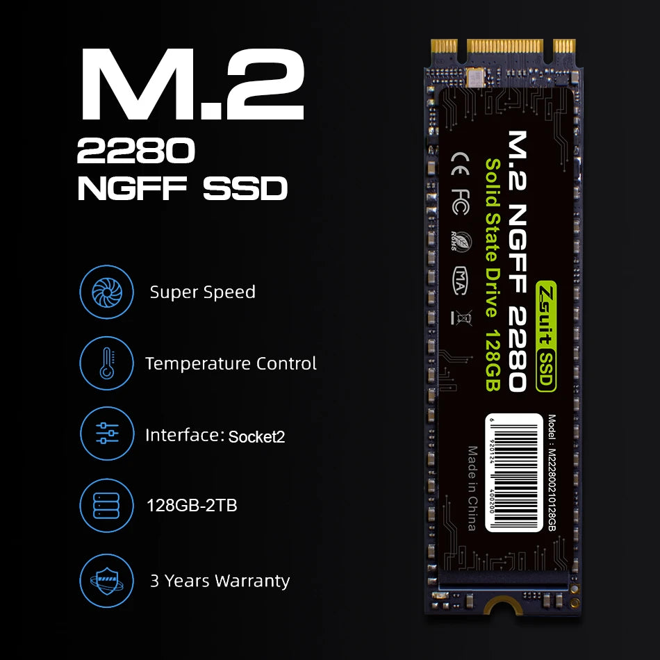Zsuit M.2 NGFF SATA SSD 128GB–1TB Internal Drive for PC & Laptop