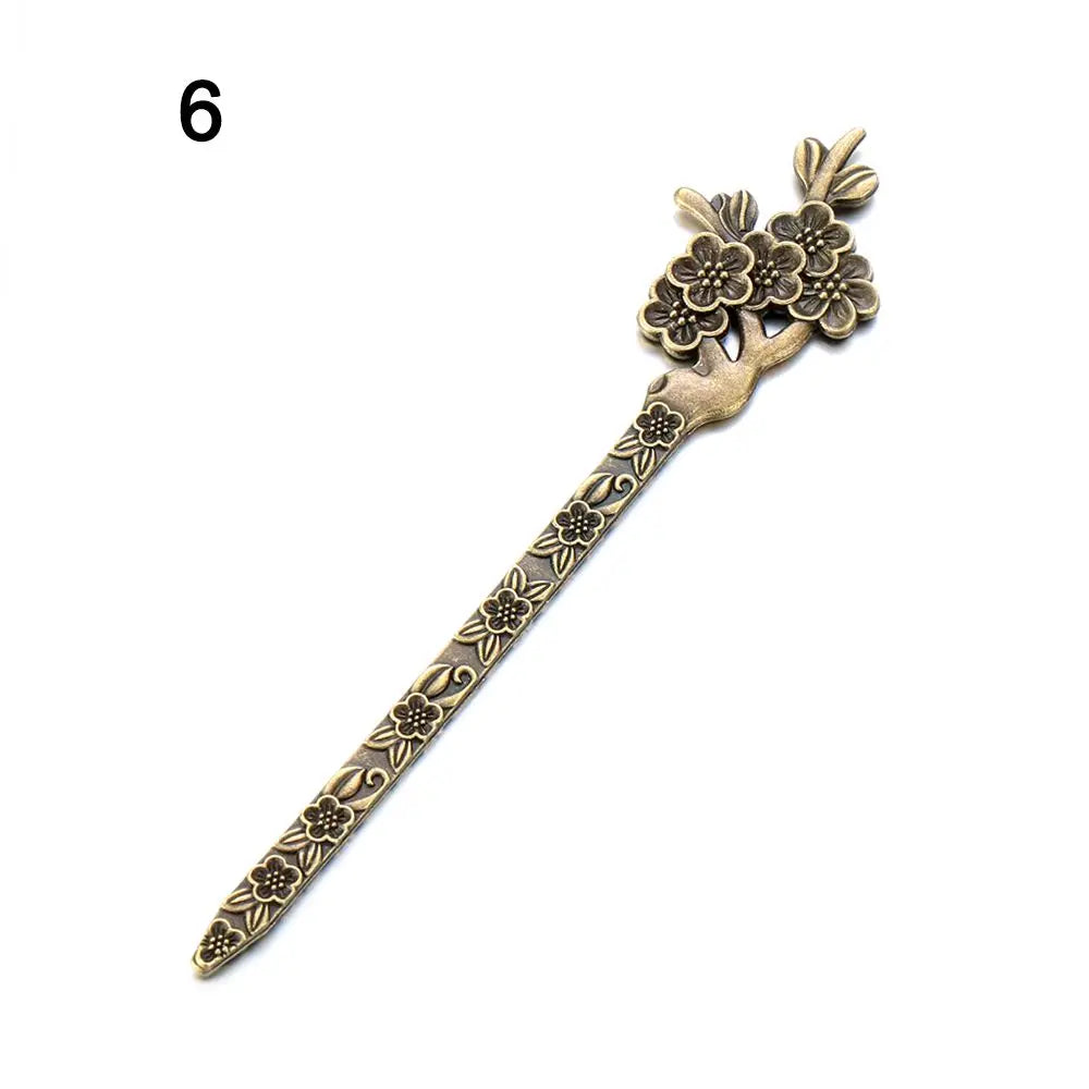 Vintage Bronze Metal Hair Fork Stick – Curved Hairpin Clip