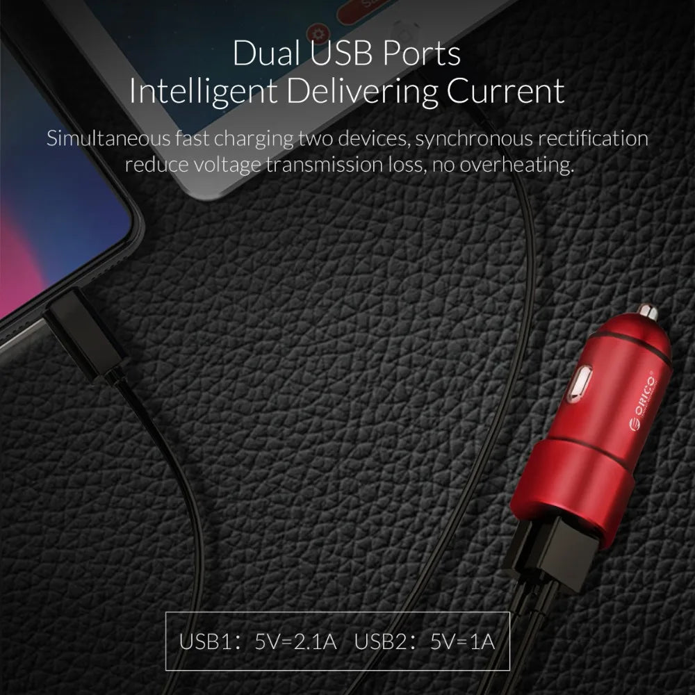 ORICO Dual USB Car Charger 12W 2-Port Cigarette Lighter Adapter USB Car Charger PRIMED