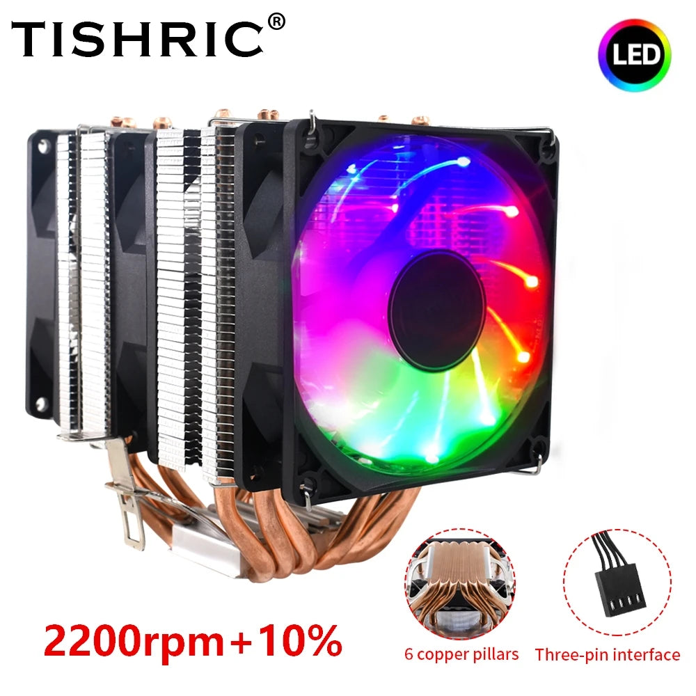 TISHRIC RGB CPU Air Cooler 4/6 Heat Pipes PWM Intel AMD CPU Air Cooler PRIMED