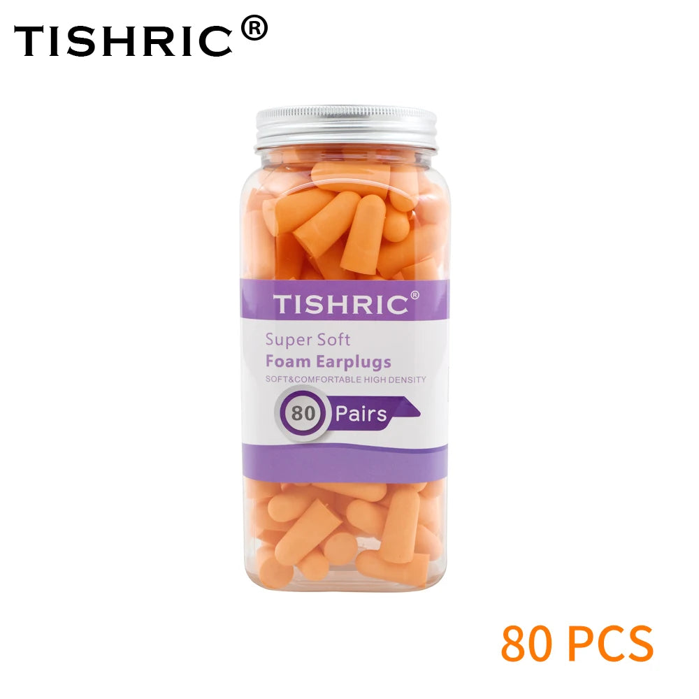 TISHRIC 80 Pairs Memory Foam Earplugs – 35.5dB Noise Blocking