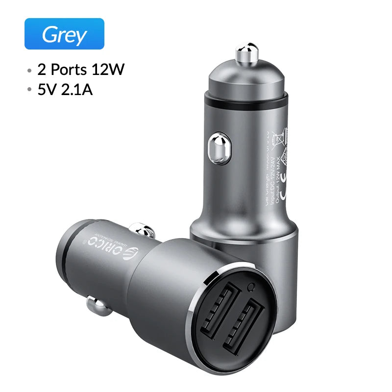 ORICO 12W Dual USB Car Charger – Cigarette Lighter Adapter Dual USB Car Charger PRIMED Grey