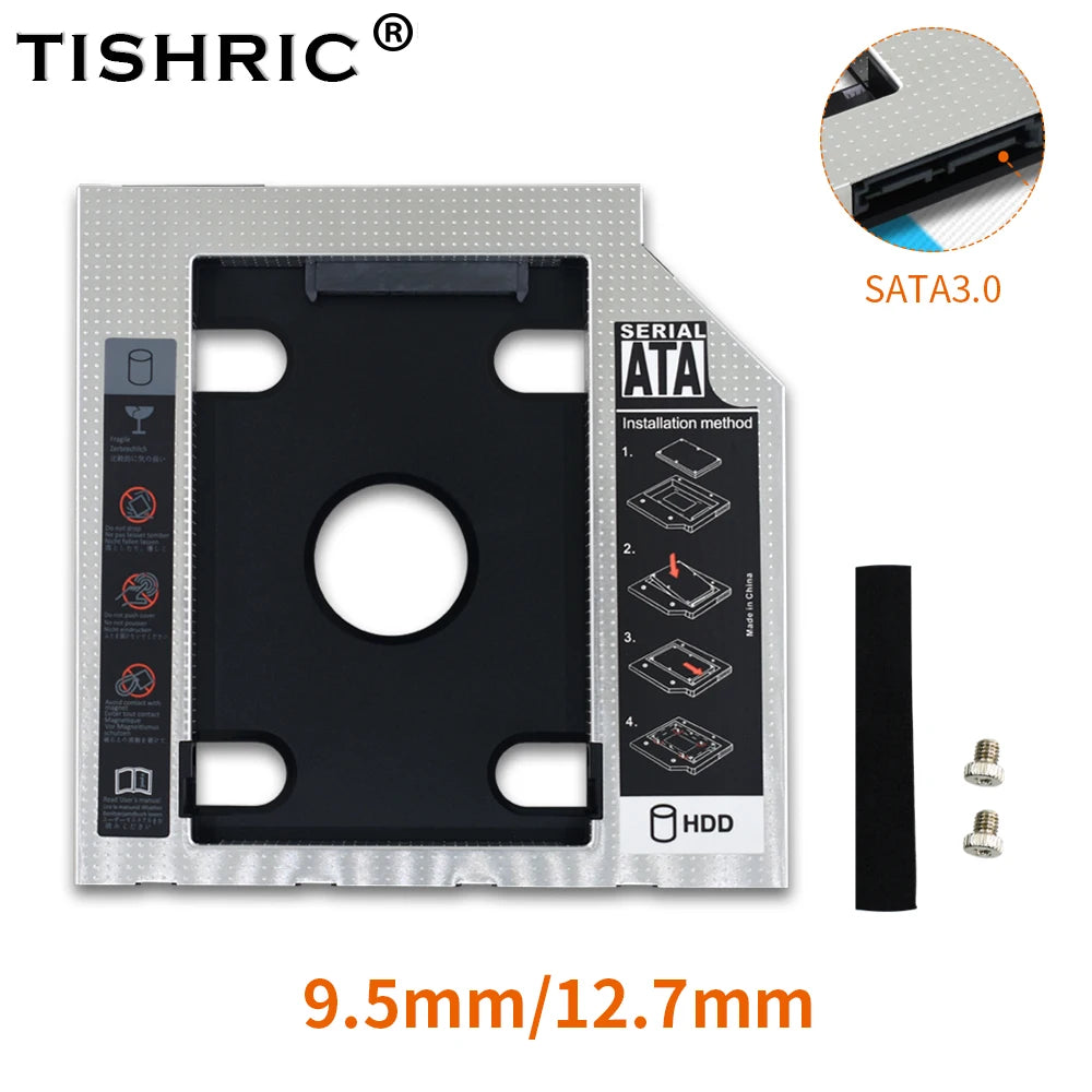TISHRIC 2nd HDD Caddy SATA 3.0 2.5" SSD 9.5/12.7mm Adapter HDD Caddy Adapter PRIMED