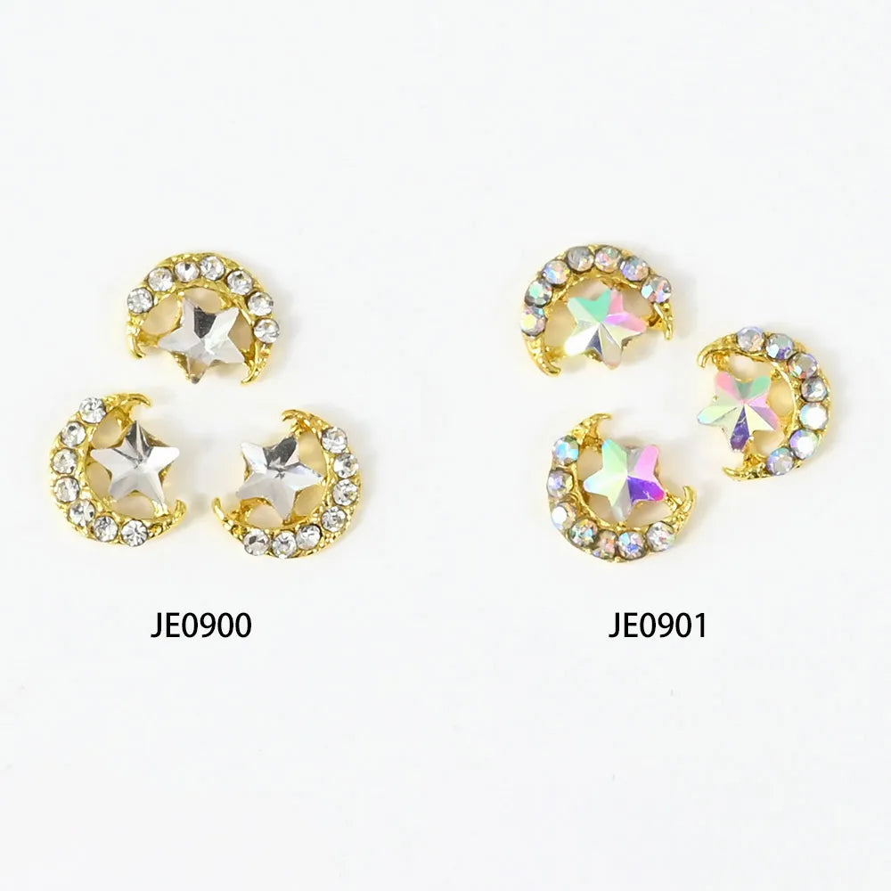 Star & Moon Nail Rhinestones AB/Clear Crystal Charms 10-Pc