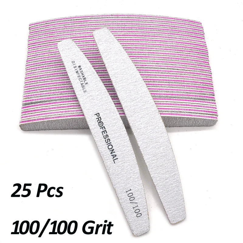 JEARLYU Washable Nail Files 25/50 Pack – 100 to 180 Grit Nail Files Set PRIMED 25 Pcs Grit100-100