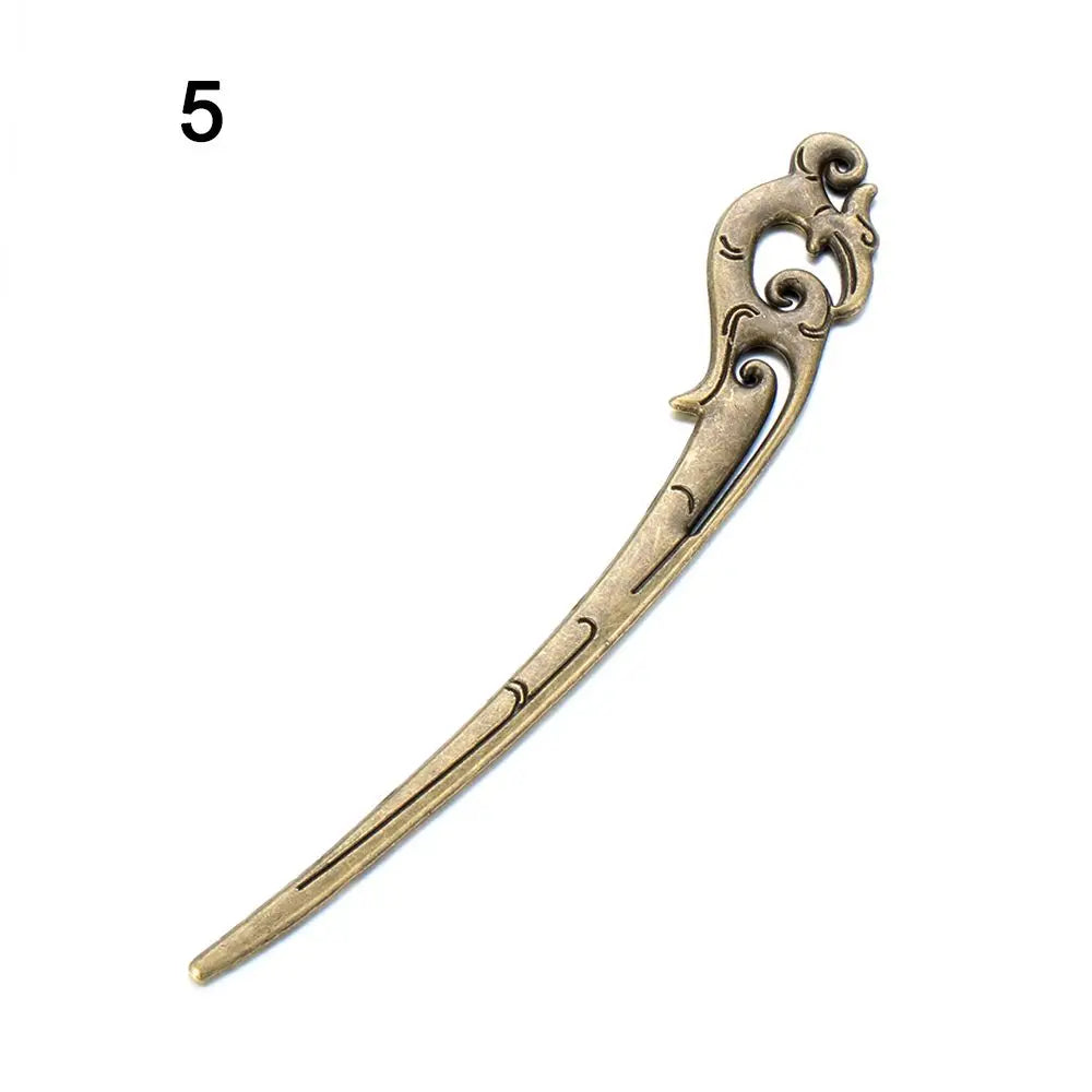 Vintage Bronze Metal Hair Fork Stick – Curved Hairpin Clip