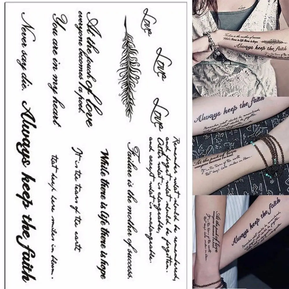 Temporary Feather & Word Tattoos – Festival Body Art Stickers