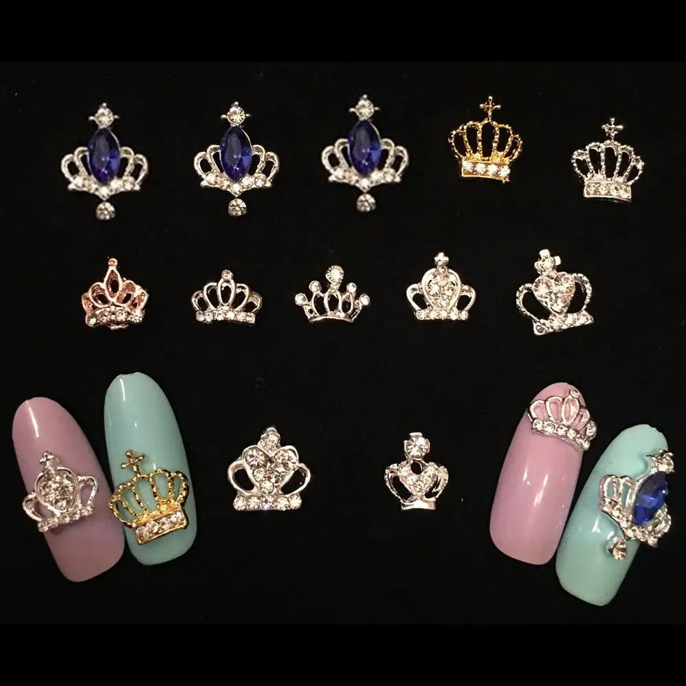 3D Crown Nail Charms – Crystal Rhinestone Jewelry 10pcs Nail Art Charms PRIMED