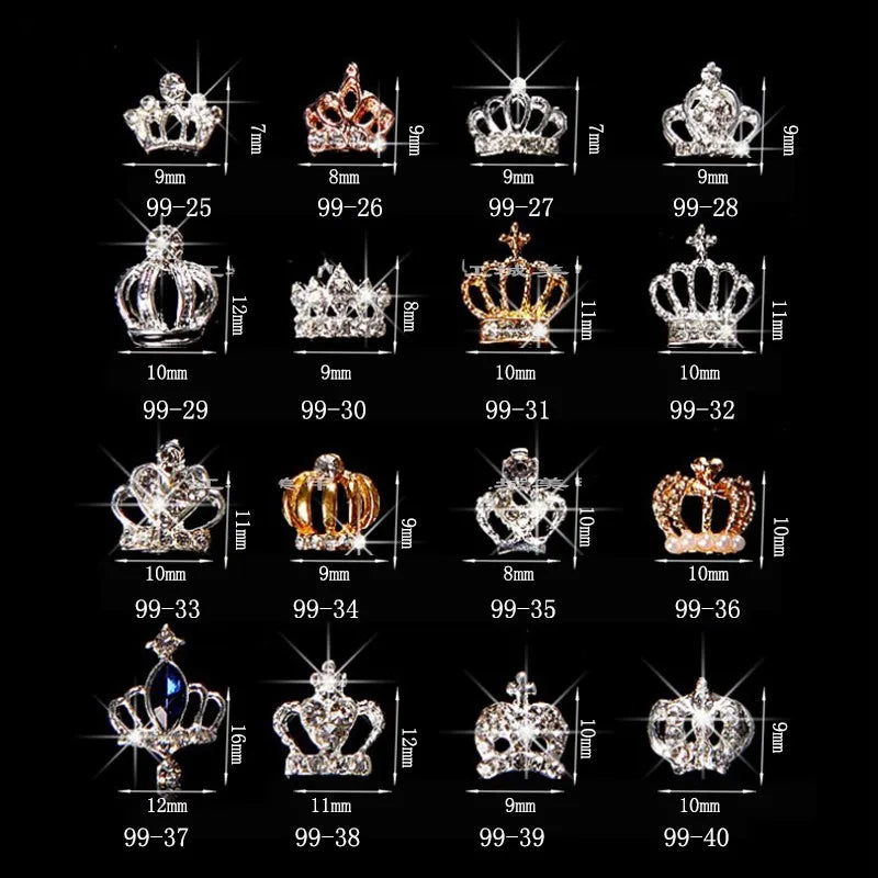 3D Crown Nail Charms – Crystal Rhinestone Jewelry 10pcs Nail Art Charms PRIMED