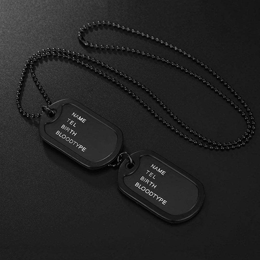 Military Double Dog Tag Necklace – Black Stainless Steel Chain Dog Tag Necklace PRIMED