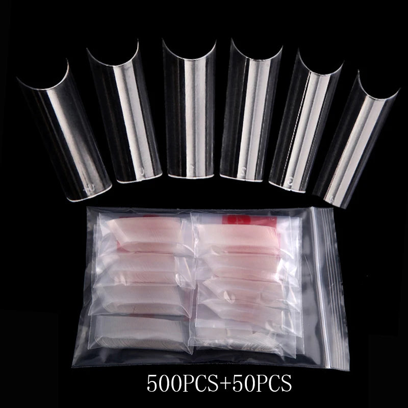 500pcs XL C Curve False Nail Tips – Clear Full Cover Acrylic