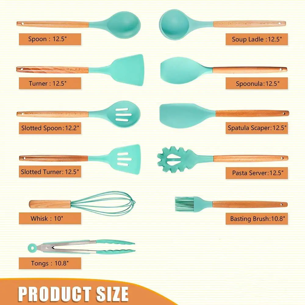 LMETJMA Silicone Cooking Utensil Set – 446°F Heat Resistant Silicone Utensil Set PRIMED
