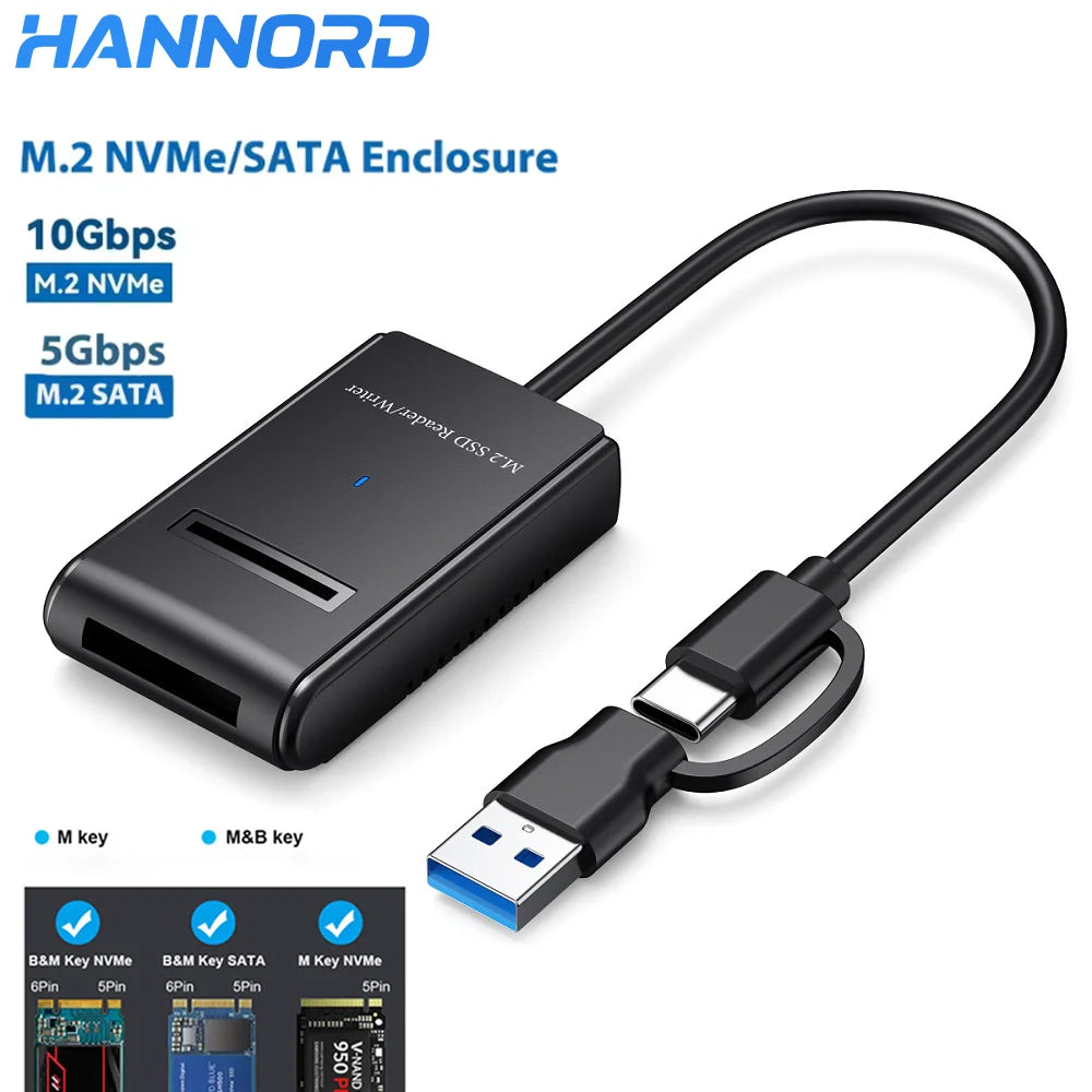 Dual M.2 NVMe/SATA SSD Enclosure 10Gbps USB-C Adapter SSD Enclosure PRIMED
