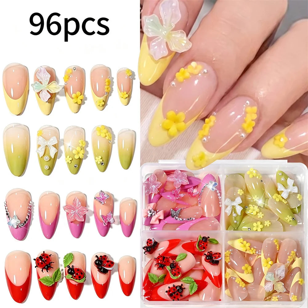 96Pcs Resin Nail Charms Set – Mixed Shapes 12-Grid Storage Case Nail Art Charms PRIMED TD508-2