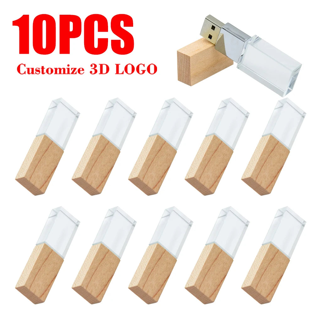 10-Pack Crystal USB 2.0 Flash Drives | Custom Logo 4–128GB USB Flash Drive PRIMED 32GBx10pcs Maple usb