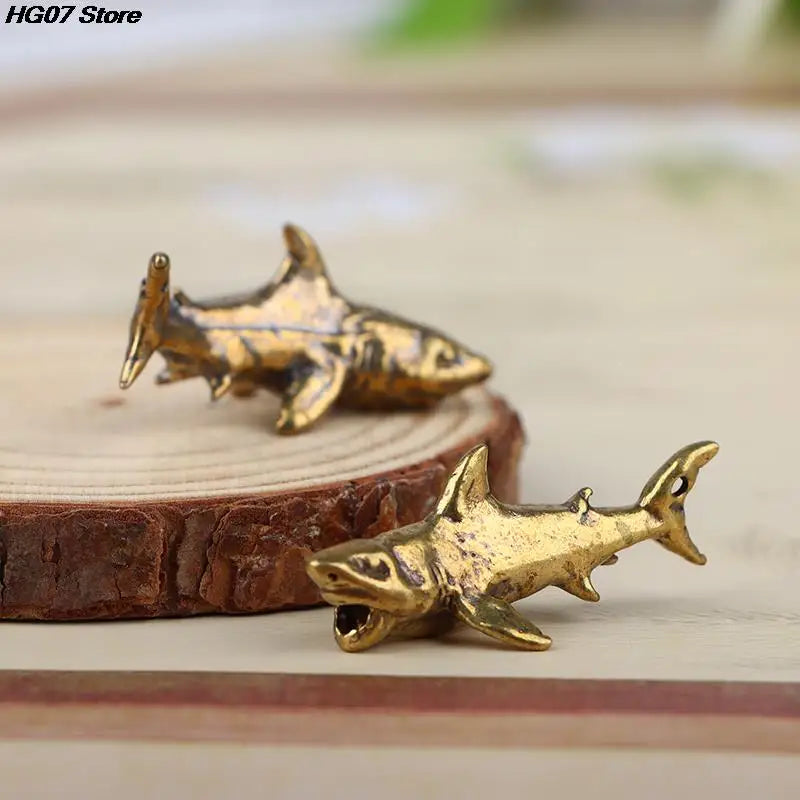 Vintage Brass Shark Figurine – Desktop Ornament & Keychain