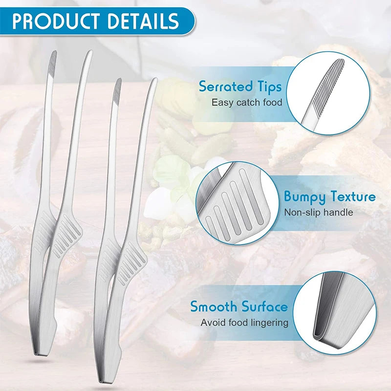LMETJMA Stainless Steel BBQ Grill Tongs | Self-Standing Kitchen BBQ Grill Tongs PRIMED