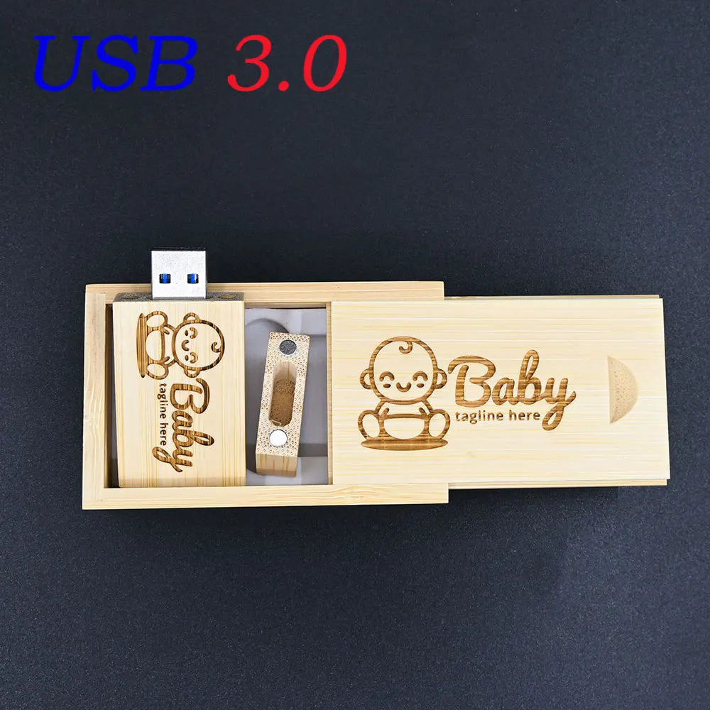 30-Pack Custom Logo Bamboo USB 3.0 Flash Drives 4GB–128GB USB Flash Drive PRIMED