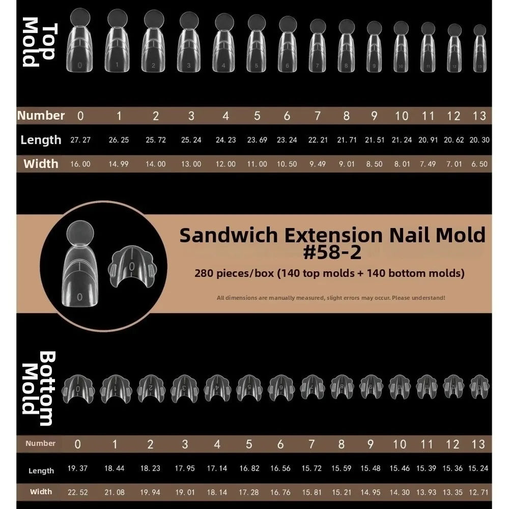 280pcs Reusable Dual Nail Forms – 14 Sizes, Square & Oval