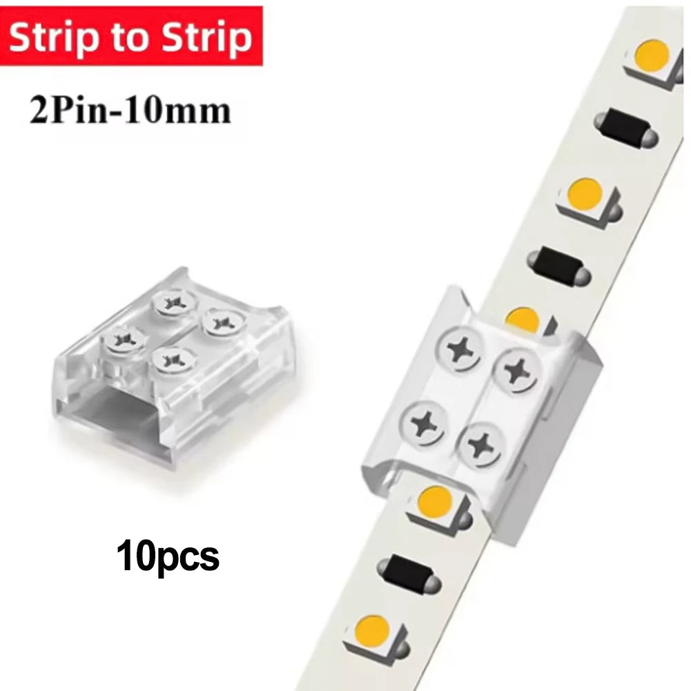 10-Pack 2P LED Strip Connectors 8mm/10mm Solder-Free Screw