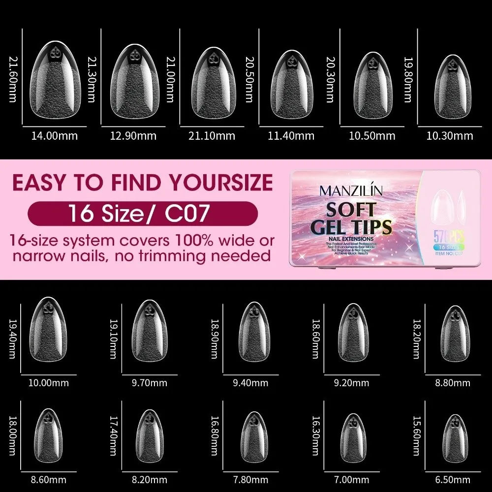 576Pcs Clear Press On Nail Tips | 16 Sizes Full Cover DIY Kit Press On Nail Tips PRIMED