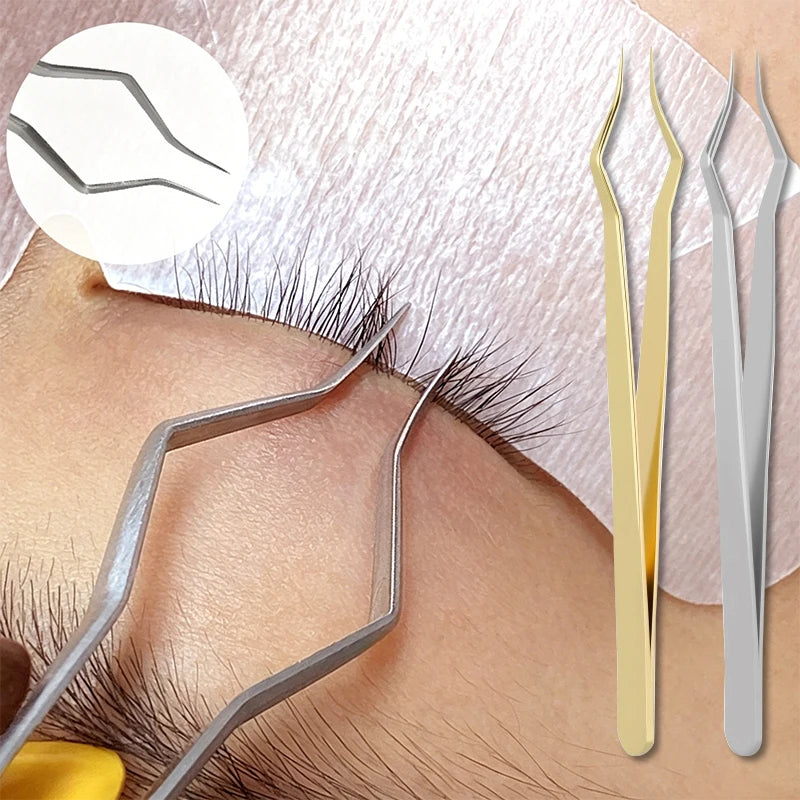 Precision Lash Extension Tweezers – Square Curved Tip Anti-Slip Lash Extension Tweezers PRIMED