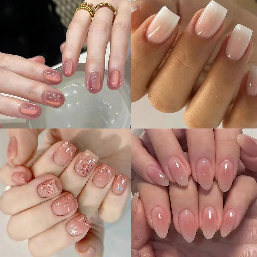Almond & Square Press-On Nails 24pcs | DIY French Manicure
