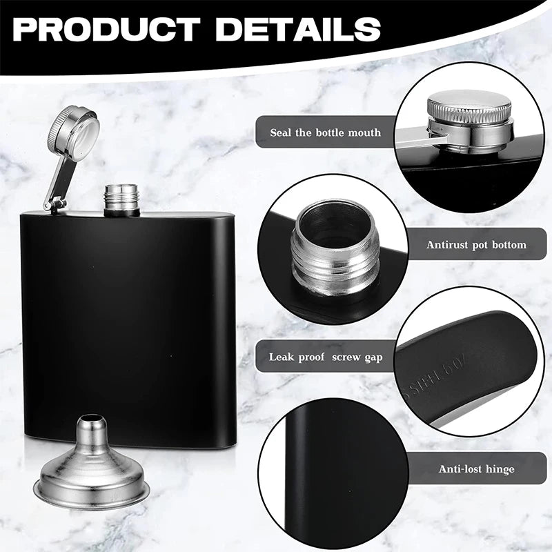 LMETJMA 6oz Stainless Steel Hip Flask with Funnel – Leak Proof Hip Flask PRIMED