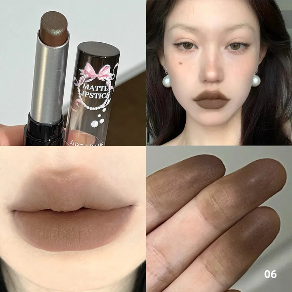 Velvet Matte Glitter Lipstick – Nude Brown Long-Lasting
