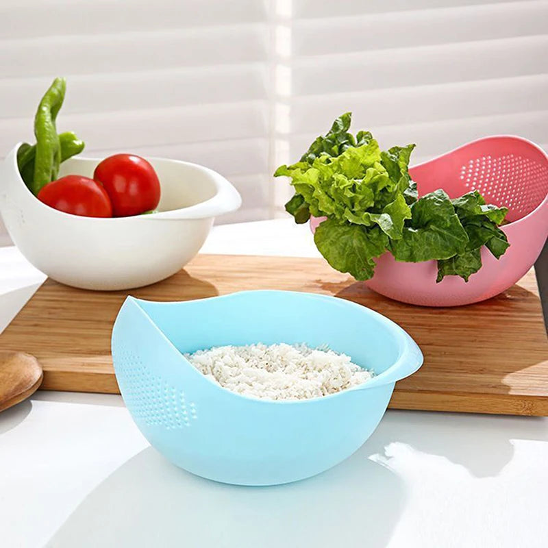Plastic Rice Sieve Colander & Kitchen Drain Basket w/ Handles Kitchen Colander Strainer PRIMED