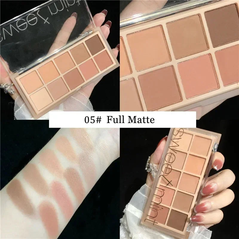 10-Color Glitter Shimmer Eyeshadow Palette – Waterproof & Nude