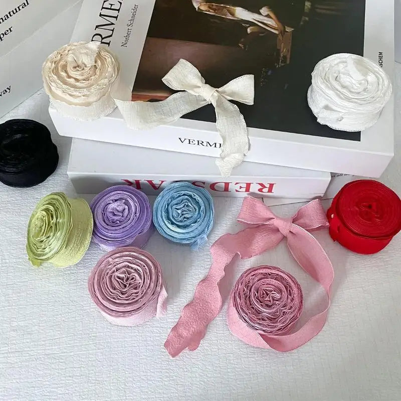 10 Yards Fishtail Wave Edge Pleated Chiffon Ribbon 2.5cm Decorative Craft Ribbon PRIMED