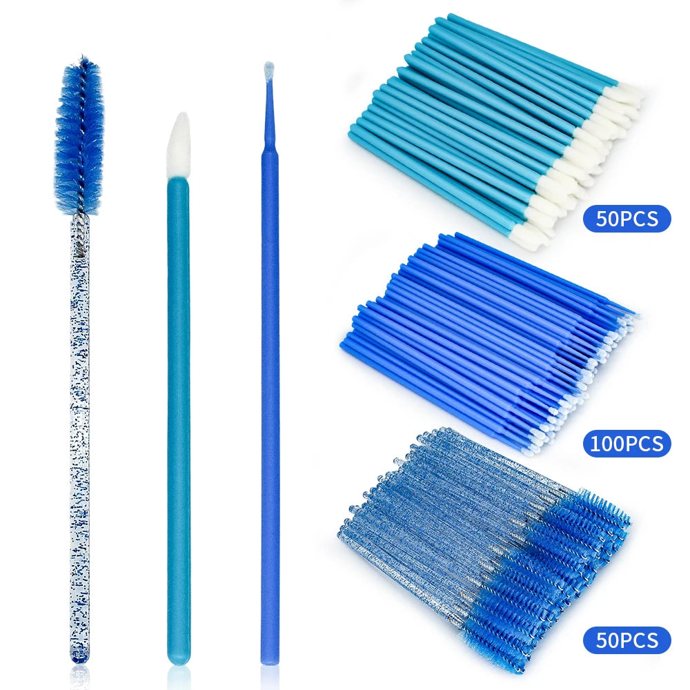 200Pcs Eyelash Extension Microbrush & Lip Brush Kit | Bulk Set Makeup Brush Kit PRIMED blue