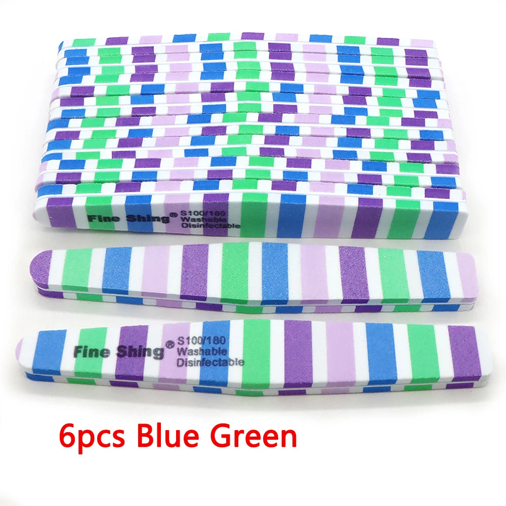 JEARLYU Double-Sided Sponge Nail Files 100/180 Grit | 2–20 Pcs Nail File PRIMED 6pcs-Blue Green