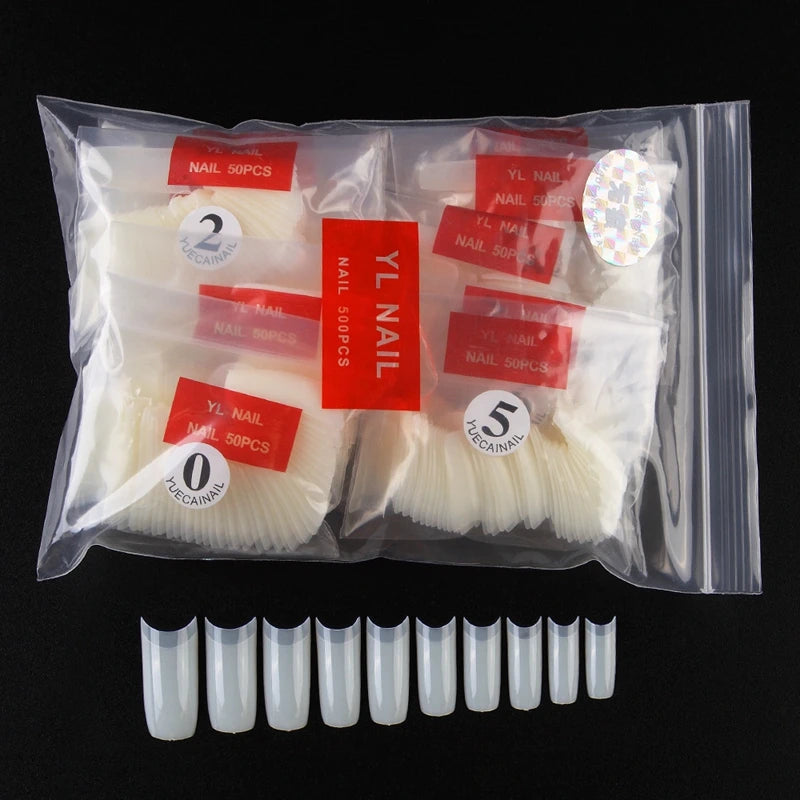 500pcs French False Nail Tips – Half Cover, 10 Sizes, 3 Colors