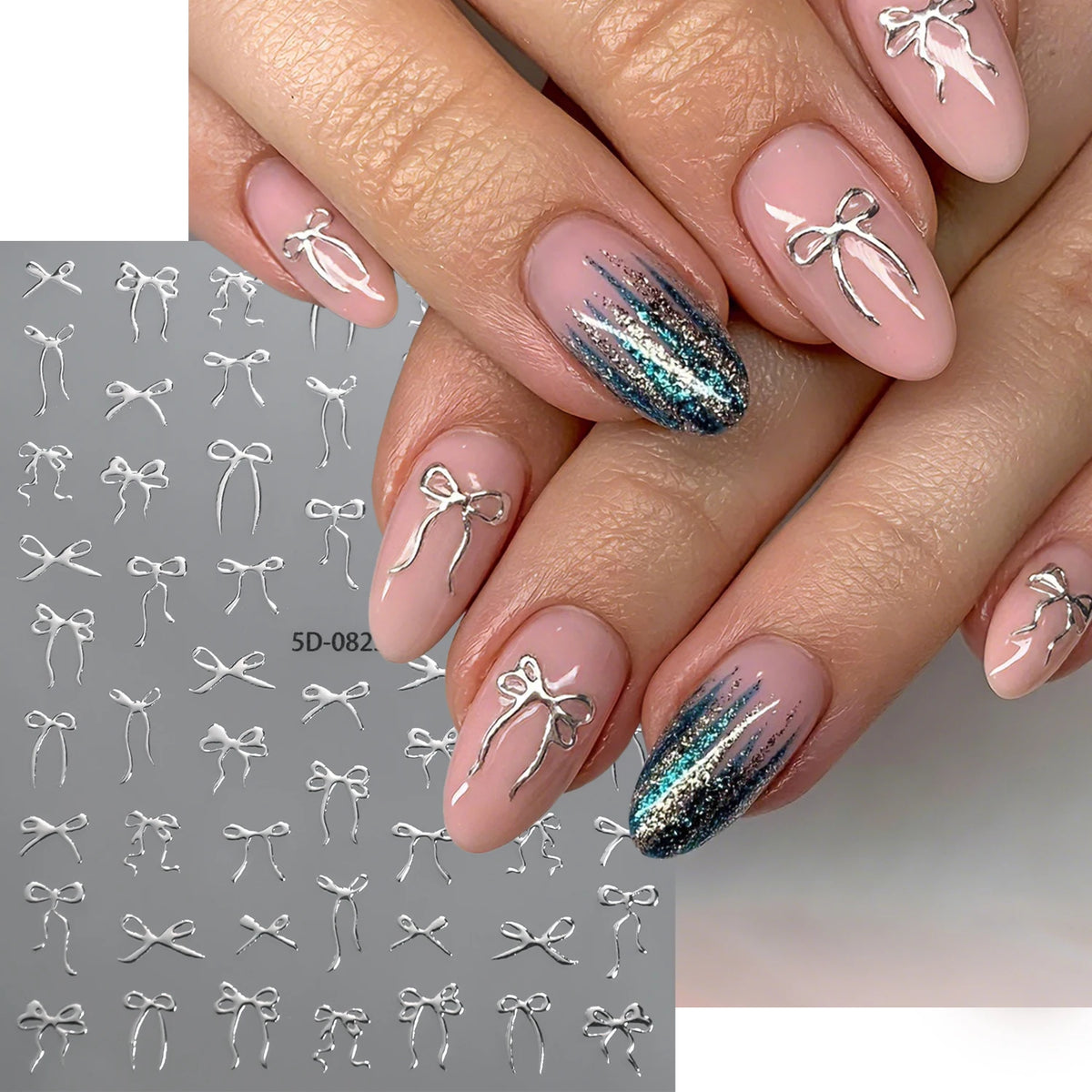 Silver Foil 3D Bow Nail Art Stickers – Ribbon Butterfly Decals
