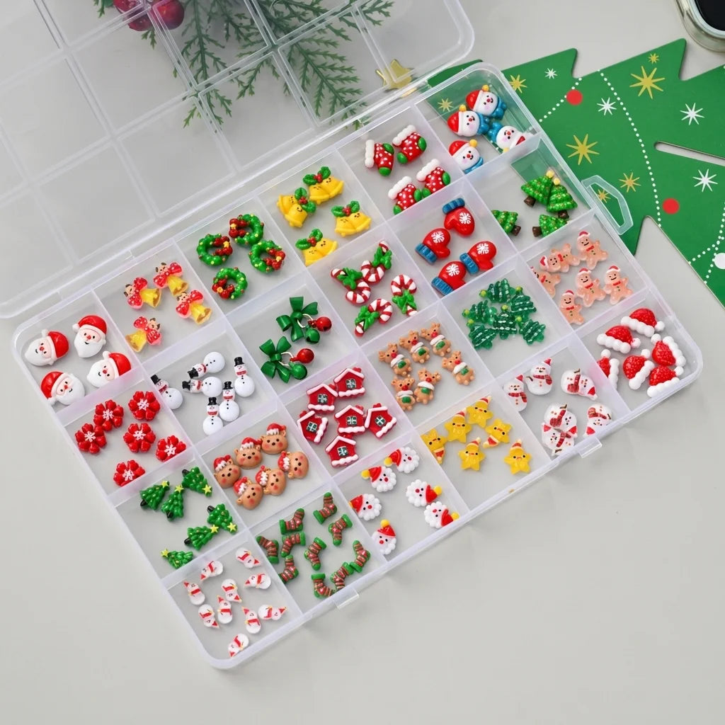 Christmas 3D Nail Art Charms 24-Grid | Santa, Snowman & More Nail Art Charms PRIMED A1