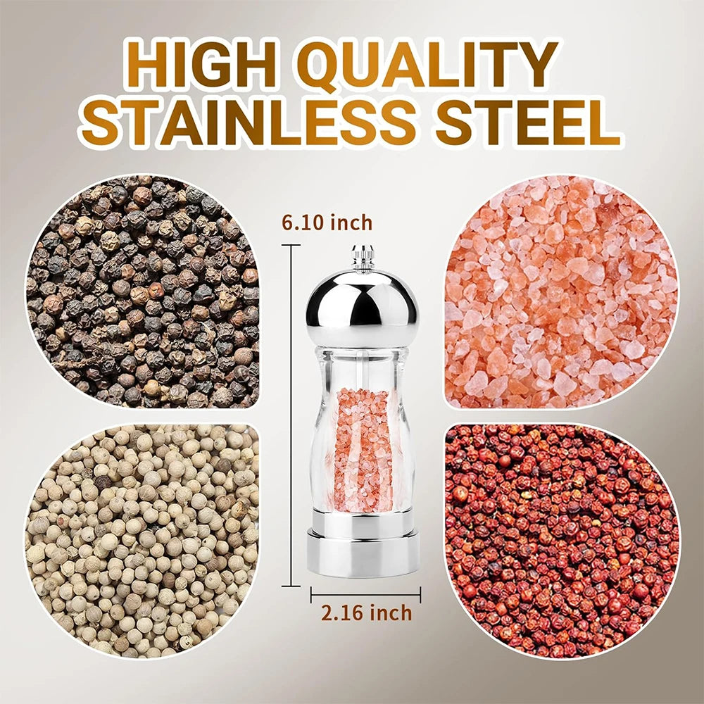 LMETJMA 6-Inch Salt & Pepper Grinder Mill – Adjustable Coarseness Salt & Pepper Mill PRIMED