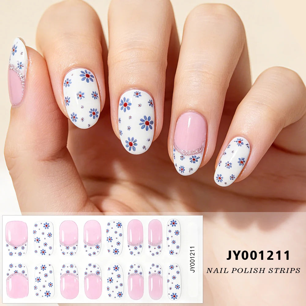 Spring Daisy Nail Stickers 16 Tips | Full Cover Glitter Decals