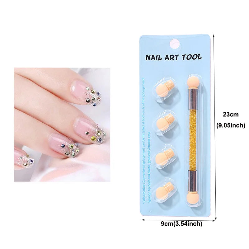 JEARLYU Double-Ended Ombre Nail Sponge Brush + 4 Sponge Heads