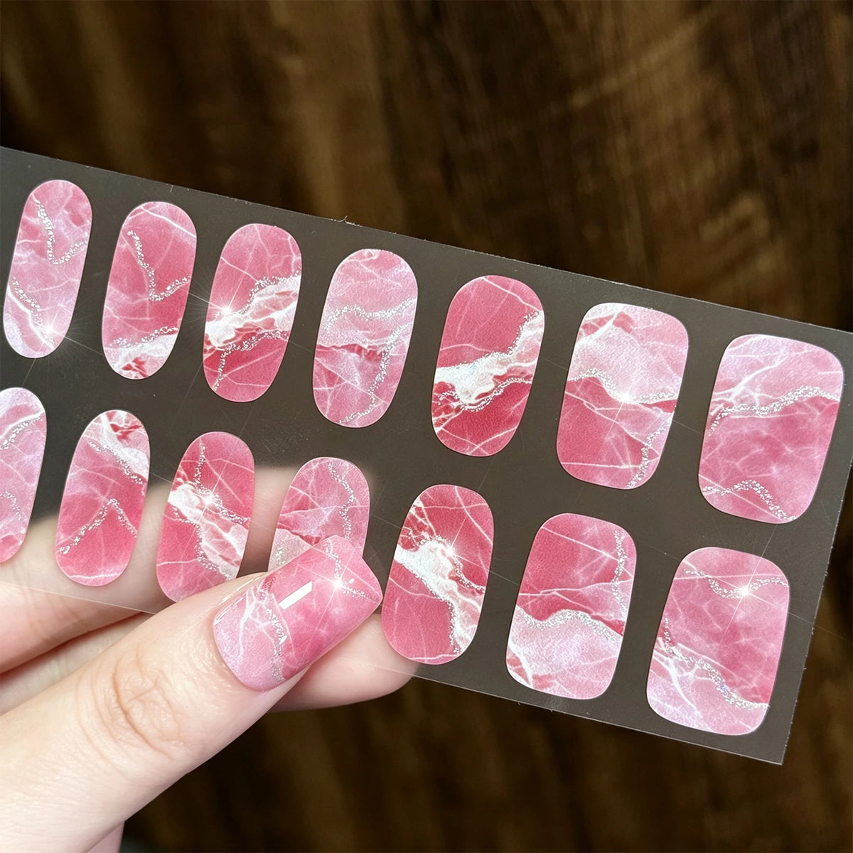 Shimmer Diamond Marble Full Cover Nail Gel Stickers – 16 Tips