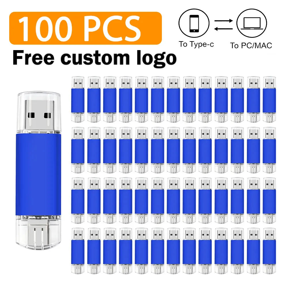 Type-C USB Flash Drive Bulk Custom Logo | 8–64GB 10/50/100 Pcs USB Flash Drive PRIMED 4GB Blue x100