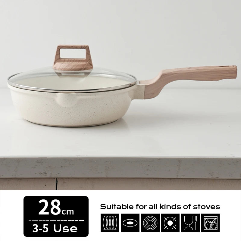 DONNOR Nonstick Frying Pan with Lid – Induction Compatible 28cm Nonstick Frying Pan PRIMED K