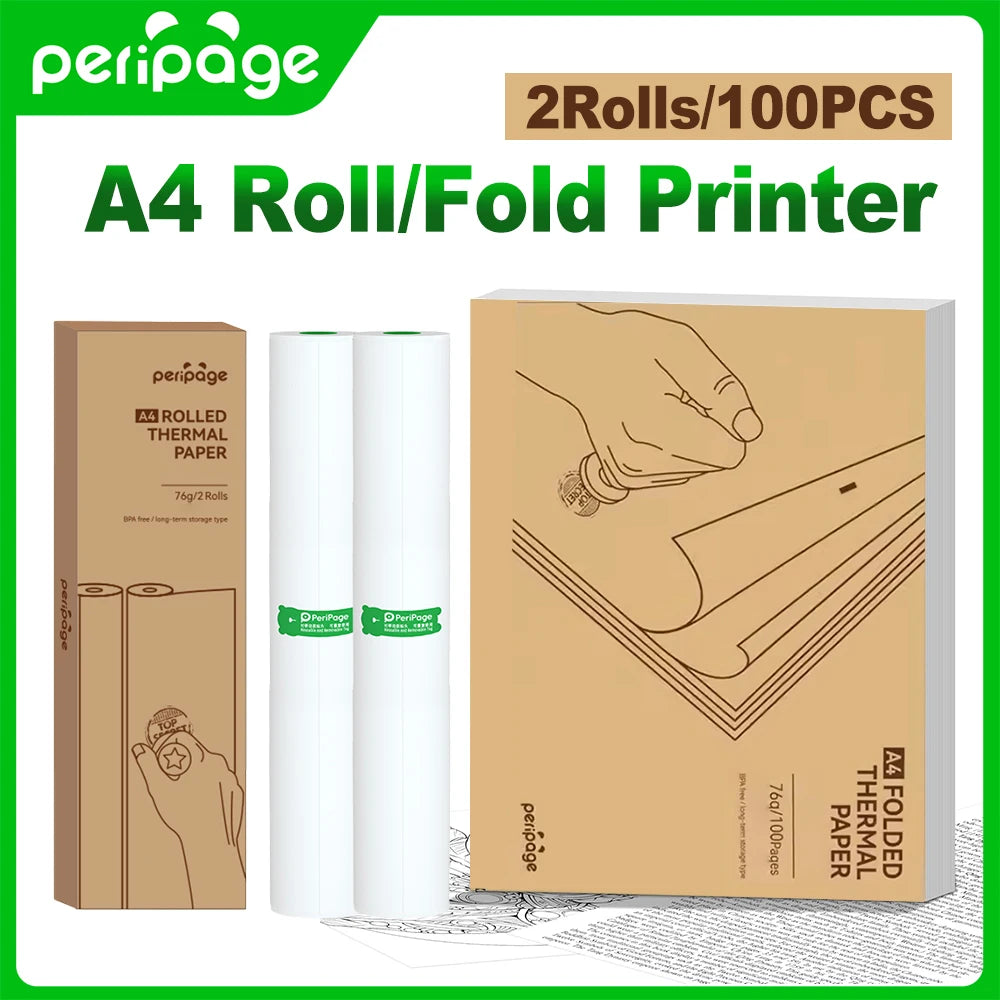PeriPage A4 Folded Thermal Paper 100 Sheets BPA-Free 8.5x11 Thermal Printer Paper PRIMED