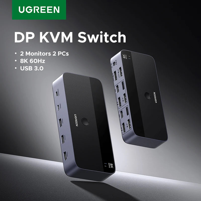 UGREEN 8K 60Hz DP KVM Switch – 2 Monitors 2 PCs USB 3.0 HDR KVM Switch PRIMED