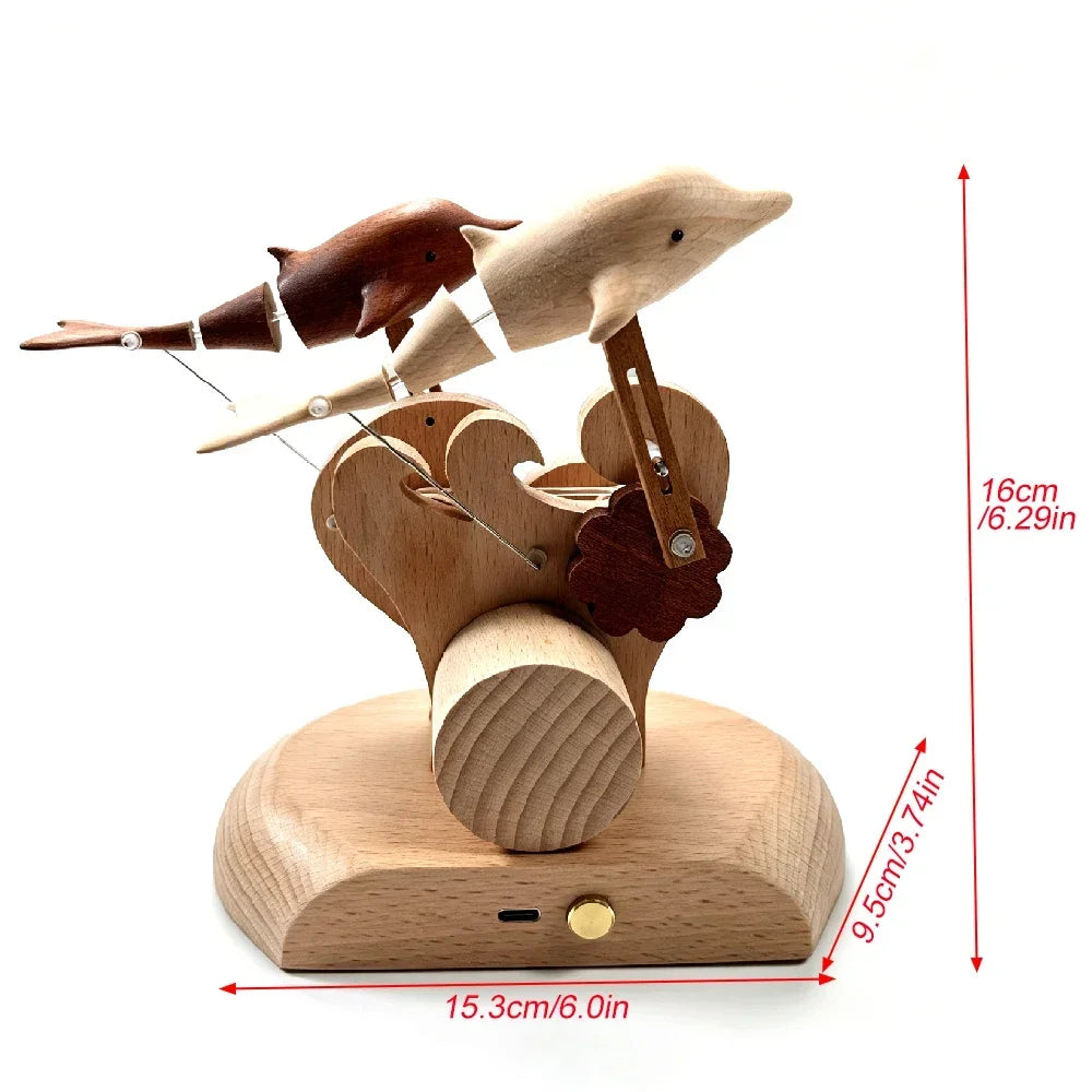 Wooden Dolphin Kinetic Sculpture | USB Rechargeable Desk Art