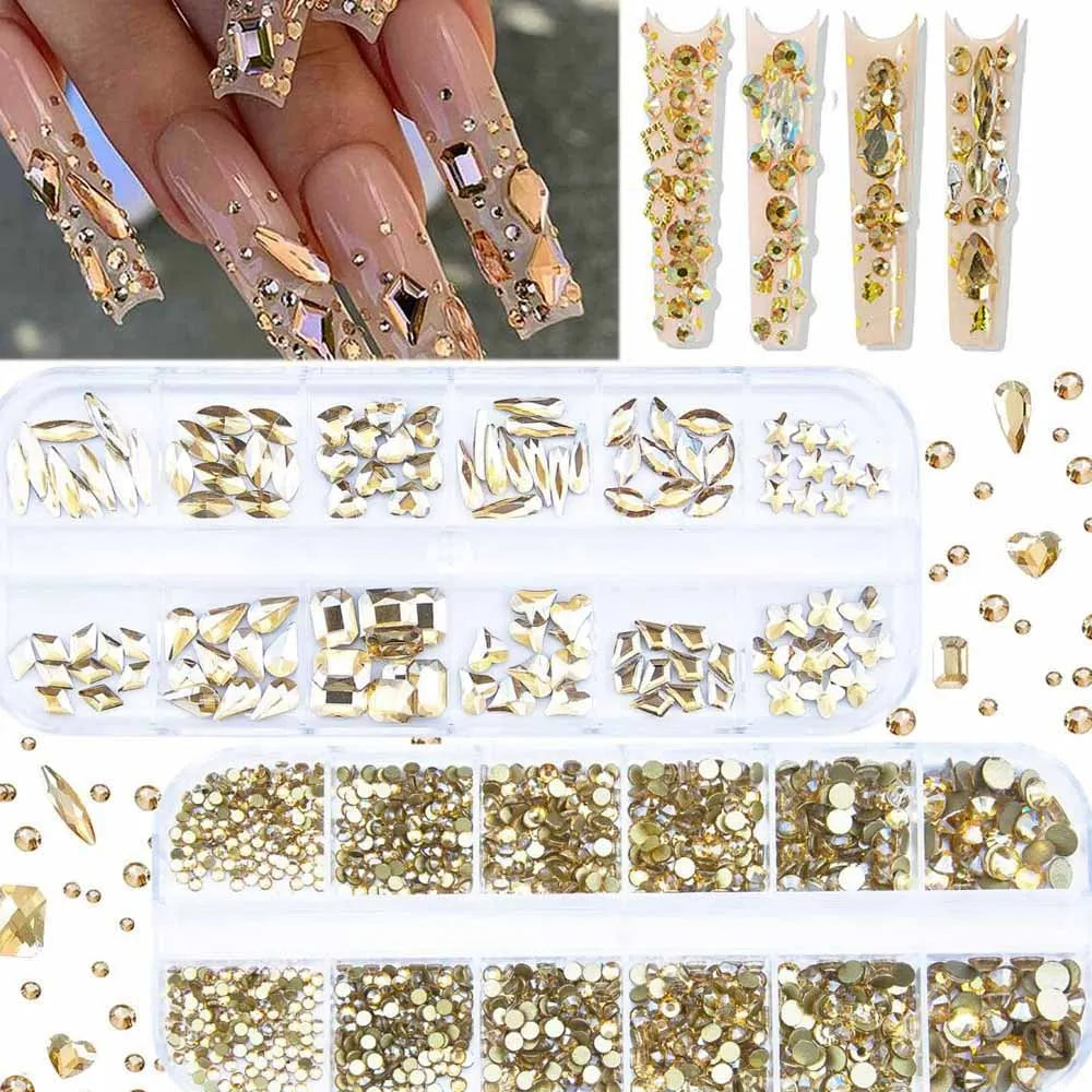 12-Grid 3D Black Nail Rhinestones – Mixed Crystal Shapes Set Nail Art Rhinestones PRIMED 05