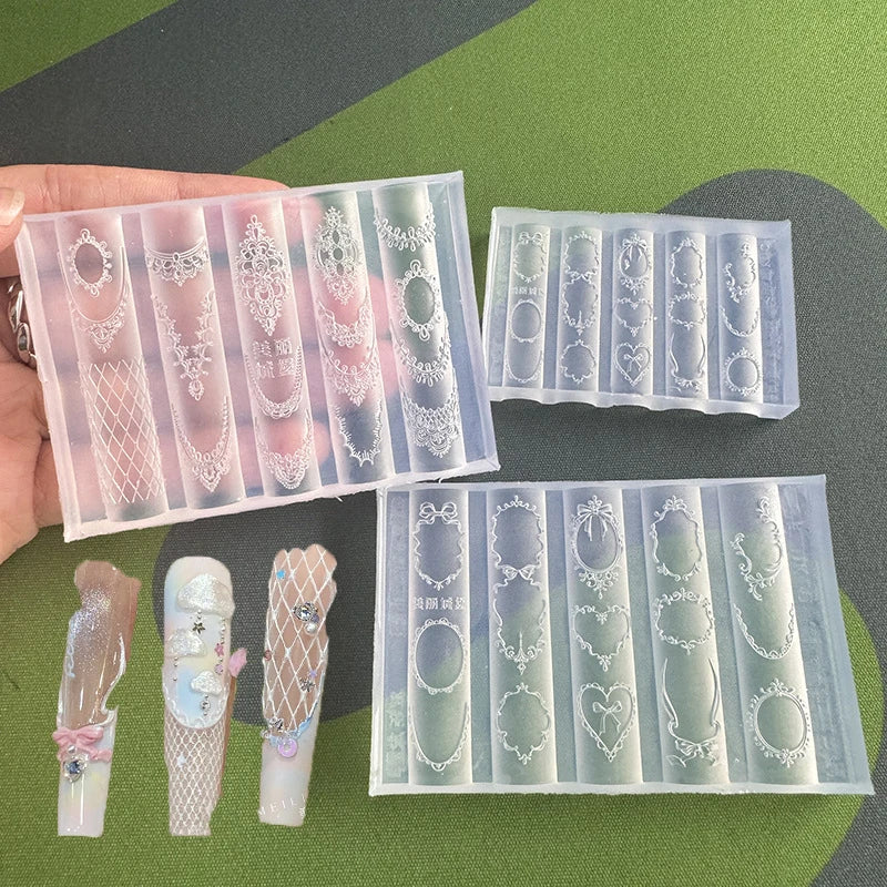 Nail Art Silicone Molds – Lace, Photo Frame & Bow Designs Nail Art Mold PRIMED