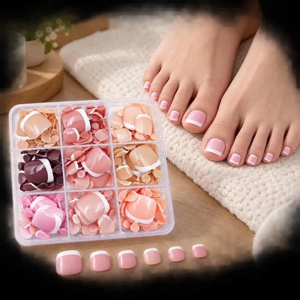 216pcs French Press-On Toenails Short Square Glossy Full Cover